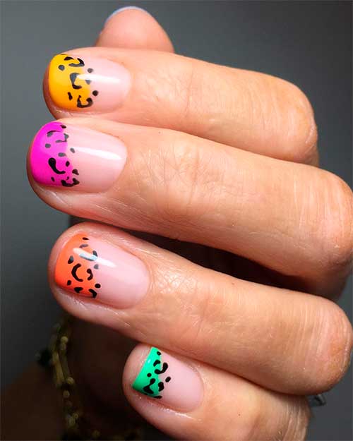 Multicolored Twisted Wild French Tips Short Multicolored Twisted Wild French Tips for Summer 2022