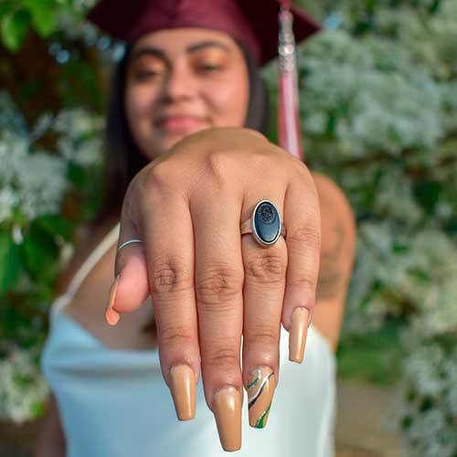 Nude Coffin Graduation Nails Design with Swirls Accent