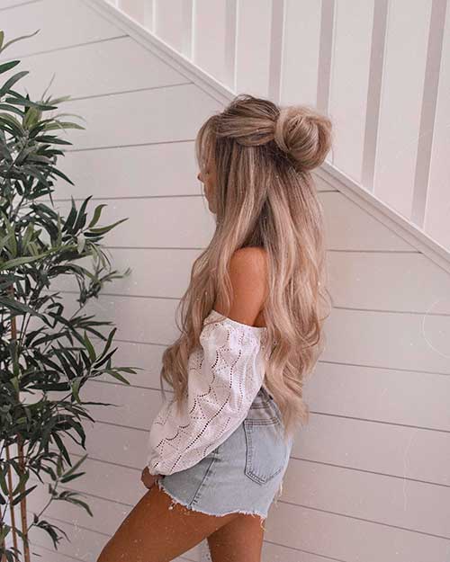 half up bun half down long hairstyle for prom Half up bun half down long hairstyle for prom