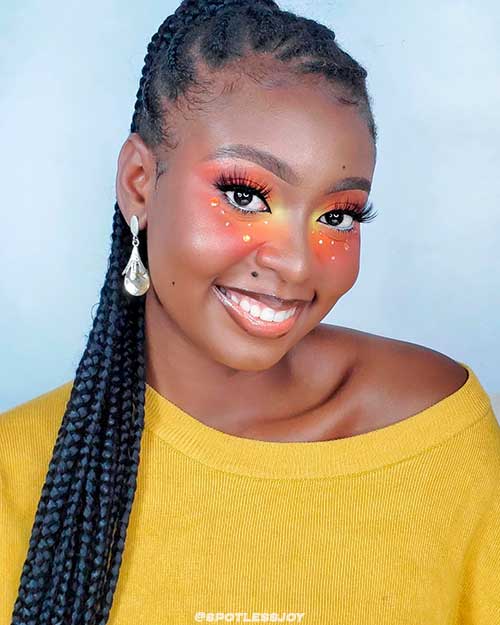 Colorful Warm Under-Eye Eyeshadow Makeup look For Black Skin