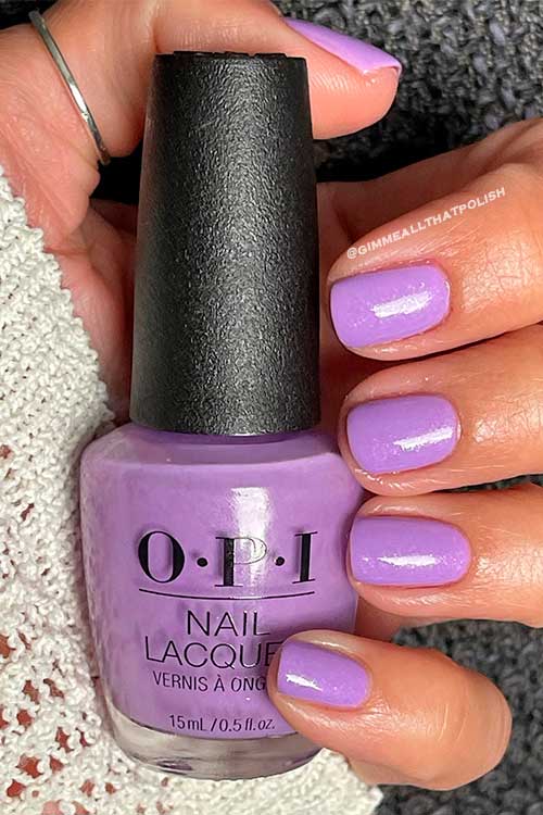 Short shimmer light purple nails Using OPI Nail Polish Don’t Wait. Create. from OPI Summer nail colors 2022 Collection