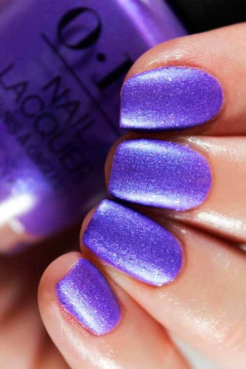 Short square violet nails use OPI Go to Grape Lengths from Power of Hue Collection