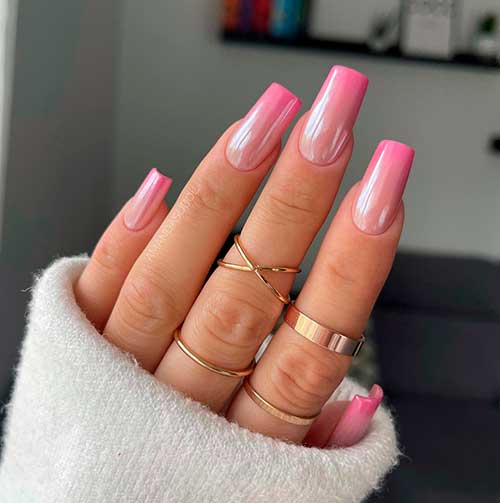 Long Square Mirror Pink Ombre Nails 2022