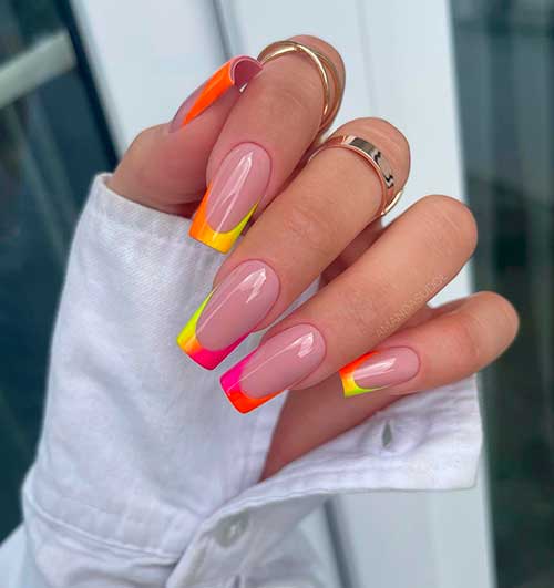 Long Square Neon French Ombre Nails 2022 Design