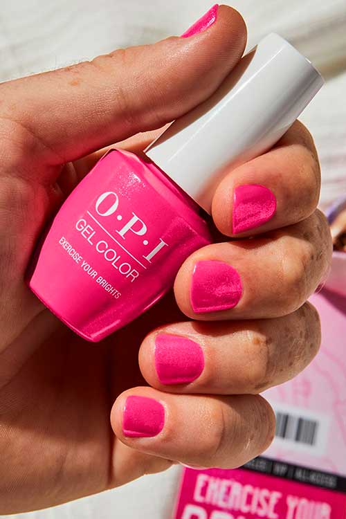 Short hot pink nails Using OPI Nail Polish Exercise Your Brights from OPI Summer nail colors 2022 Collection