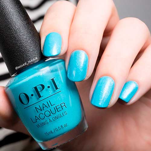 Short Light Blue Nails Using OPI Nail Polish Sky True to Yourself