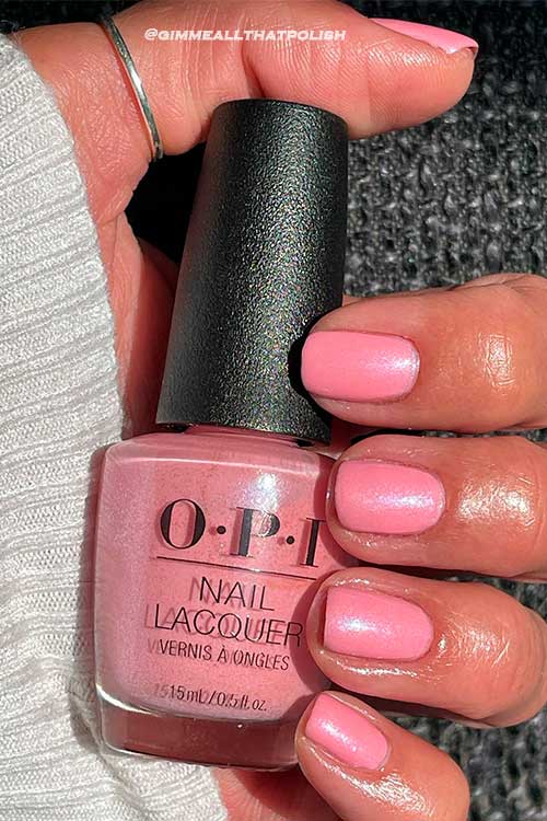 Short Shimmer Candy Pink Nails with OPI Sugar Crush It from Summer 2022 Collection