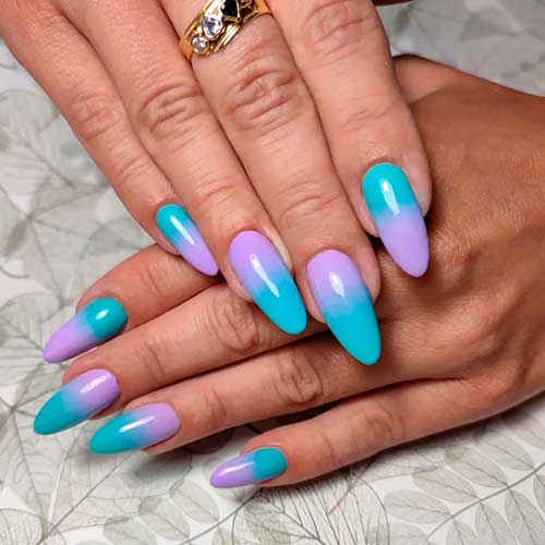 Long Almond Purple and Blue Ombre Nails 2022 for Summertime