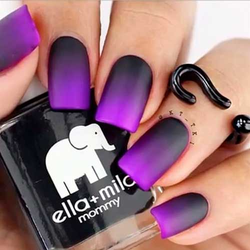 Black and Purple Ombre Nail Design Medium Square Shaped Black and Purple Ombre Nails