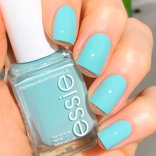 Blooming Friendships Square Short Sky Blue Nails with Essie Blooming Friendships - Essie Hostess with the Mostess Collection