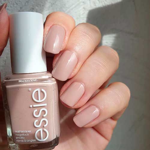 Square Shaped Short Taupe Neutral Nails Using Essie In Good Taste - Essie Hostess with the Mostess Collection