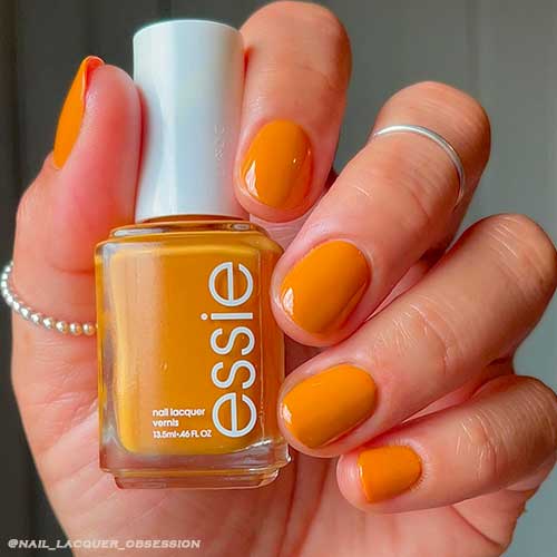 Short Marigold Yellow Nails with Essie buzz-worthy bash - Essie Hostess with the Mostess Collection
