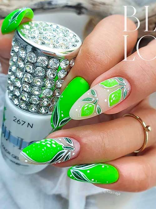 Long Lime Fruit Neon Green Nails for Summer 2022