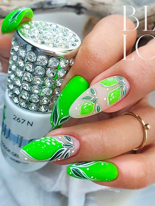 Lime Fruit Neon Green Nails Long Lime Fruit Neon Green Nails for Summer 2022