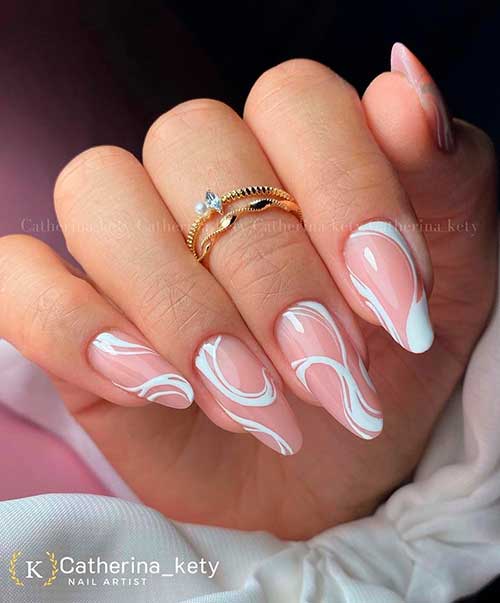 Lovely White Swirl Nails One of the Cutest Swirl Nail Designs to Try in Summer 2022