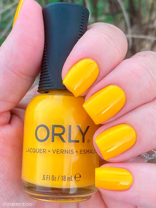 Square Bright Yellow Nails 2022 using ORLY Claim To Fame Nail Polish From Pop Collection