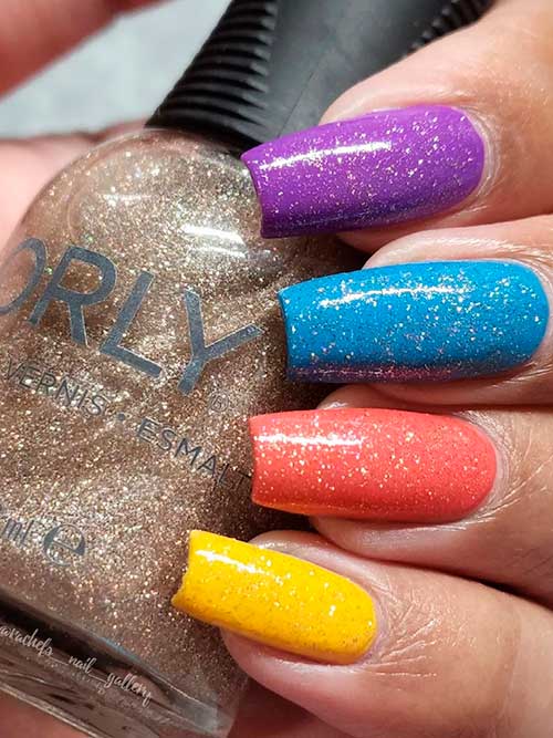 Long Multicolor Nails Using Glitter Topper "ORLY Just An Illusion" From Pop Collection for Summer 2022
