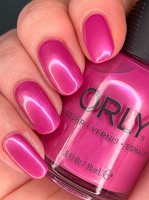 ORLY Don't Pop My Balloon Short Bubblegum Pink Shimmer Nails Using ORLY Don't Pop My Balloon Nail Polish