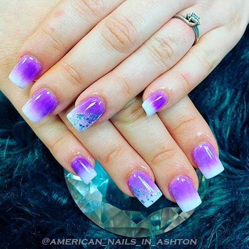 Short Square Purple and White Ombre Nails