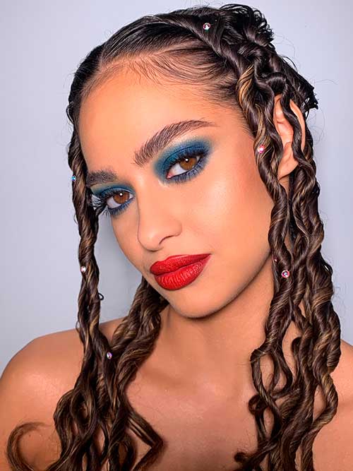 The Blue Smokey Eye Look with Deep Red Lips