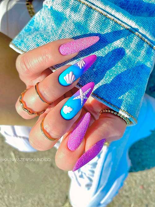 Under The Sea Glitter Purple Nails - Best Summer Purple Nail Ideas 2022