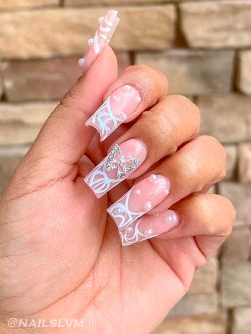 French White Swirl Nails