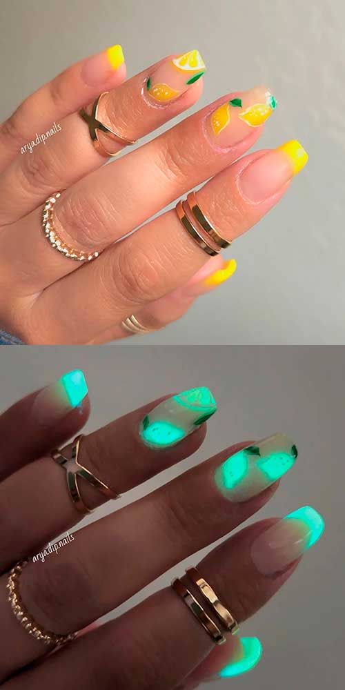 Glow in the dark French citrus nails