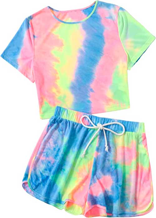 Tie Dye Pj Set Sleepwear Romwe Women's Plus Size 2 Piece Pajama Set Tie Dye Pj Set Sleepwear Short Sleeve Crop Top and Shorts Set