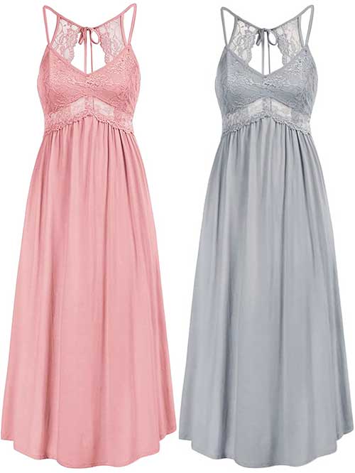 Women's Babydoll Lingerie Negligees Lace Nightgowns Chemise V-Neck Slip Sleepwear