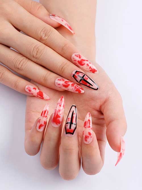Blood Splatter Halloween Fake Nails Blood Splatter Halloween Fake Nails