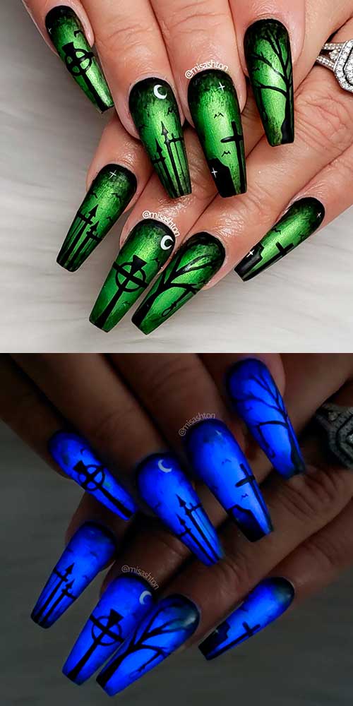 Coffin Shaped Glow in the dark Cemetery Nails 2022 Coffin Shaped Glow in the dark Cemetery Nails 2022