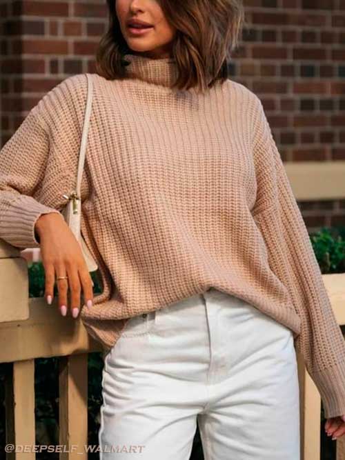 Fall Fashion - Chunky Knit Casual Winter Warm Pullover Sweater, Casual Style - Fall Outfits for Women 2022