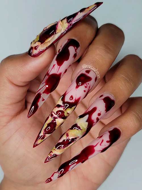 Long stiletto bloody halloween nails 2022