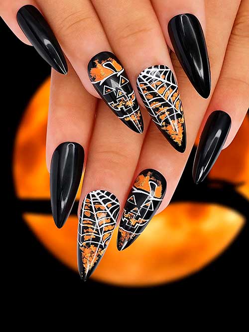 Pumpkin and Spider Web Halloween Fake Nails Pumpkin and Spider Web Halloween Fake Nails