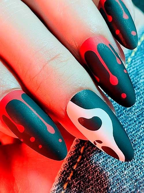 Scary Mask and Blood Drip Halloween Fake Nails Scary Mask and Blood Drip Halloween Fake Nails