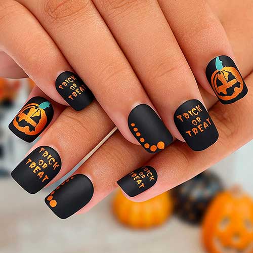 Short Black Halloween Press on Nails