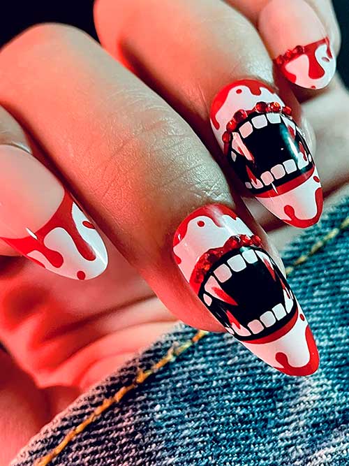 Vampire Teeth Halloween Press on Nails