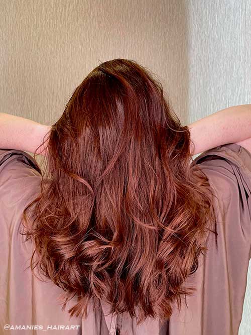 Long Wavy Red Brown Hair color for the Fall Season