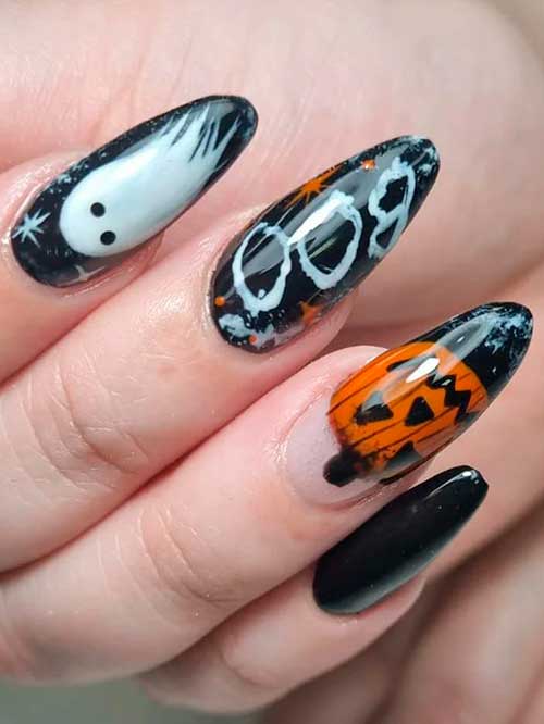 Boo Black Halloween Nails Boo Black Halloween Nails with Ghost and Pumpkin Accent Nails