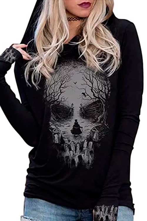 Horror Skull Silhouette Sweatshirt - Halloween Sweatshirts for Women