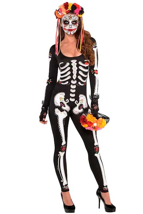 Halloween Skeleton Costume - Party City Day of The Dead Catsuit Halloween Costume for Women - Halloween Costume Ideas