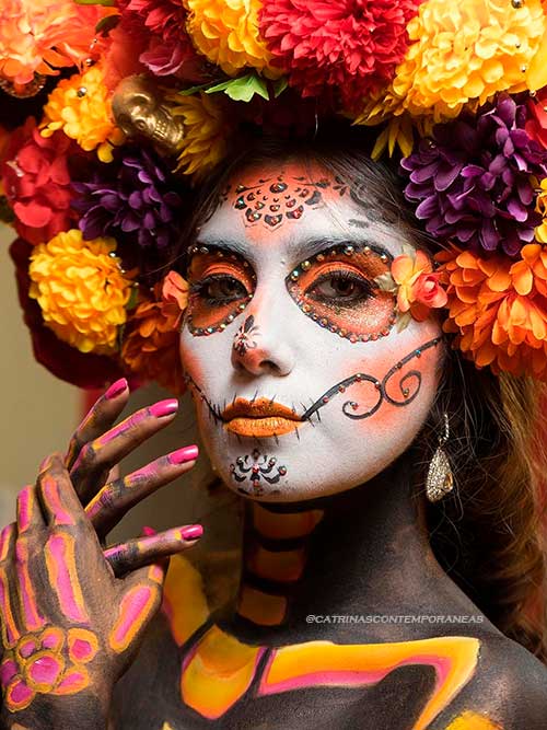 Sugar skull and skeleton body makeup Sugar skull and skeleton body makeup