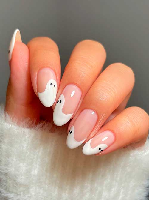White Ghost French Nails for Halloween 2022