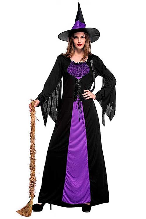 Colorful House Women Wicked Witch Costume, Purple Long Sorceress Classic Dress - Halloween Costume Ideas