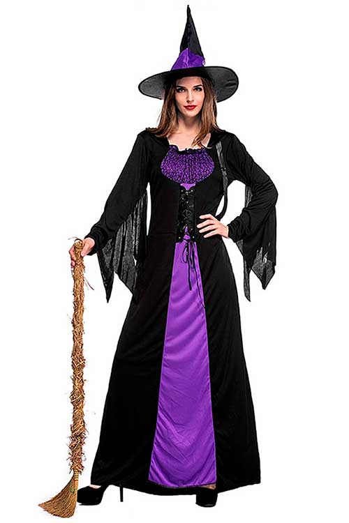 Wicked Witch Costume Colorful House Women Wicked Witch Costume, Purple Long Sorceress Classic Dress - Halloween Costume Ideas