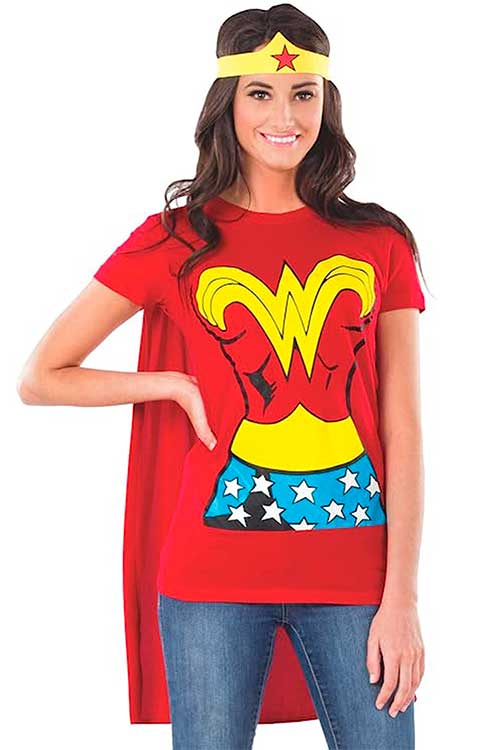 Wonder Woman Costume - Rubies Women's DC Comics Wonder Woman T-Shirt with Cape and Headband
