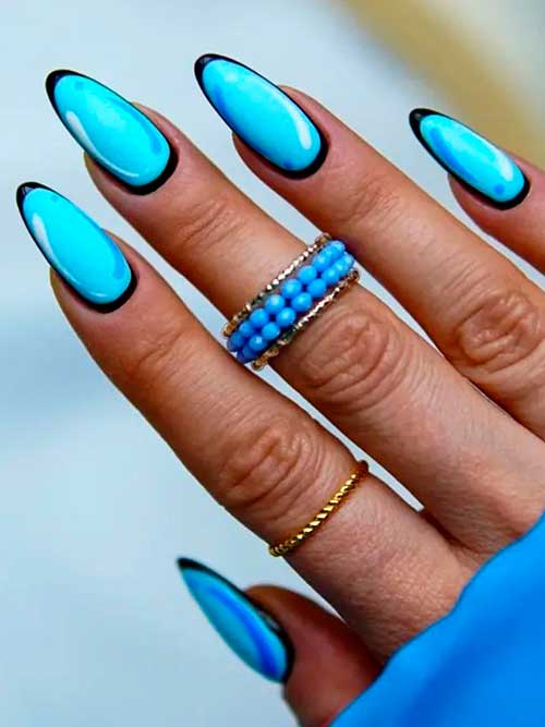 Long Almond Shaped Aqua Pop Nails 2022