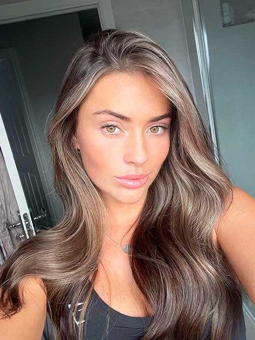 Long Ash Brown Balayage Hair Color for Winter 2023