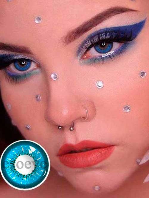 Christmas Blue Eyeshadow Look with Rhinestones Christmas Green and Blue Eyeshadow Look with Rhinestones and Red Lips