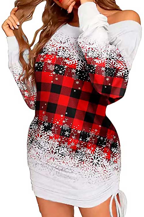 Christmas Bodycon Dress with Snowflake and Plaid Gradient is one of the best Christmas Outfits for Women in 2022